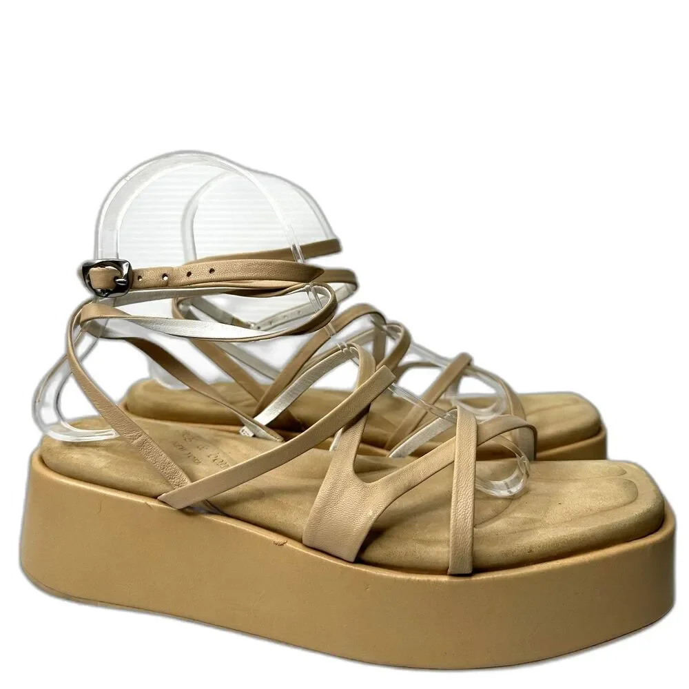 Rag & Bone Flatform Sandals 10 Strappy Minimalist Festival Neutral Tan Logan